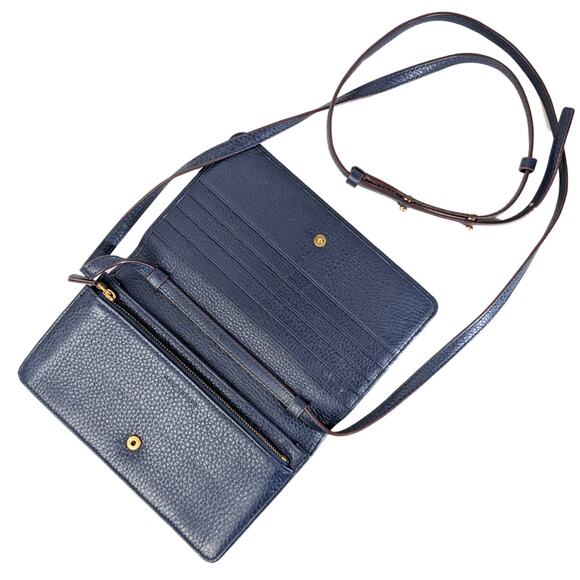 Marc Jacobs Recruit Wallet on Crossbody Strap – Navy Blue with Burgundy Trim - Picture 5 of 8